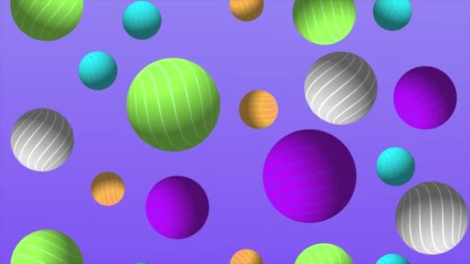 抽象彩色球体动画视频，4k分辨率，动画气球坠落。多色闪亮圆圈，运动图形背景，全息，大理石游戏