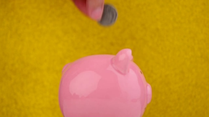 存钱存钱罐粉红猪孤立金色背景