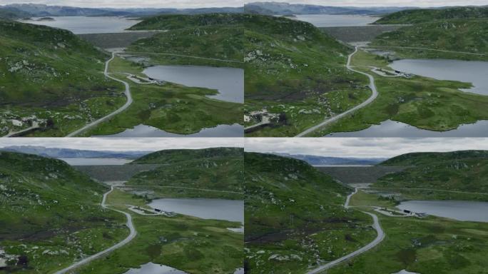 穿越挪威高地的公路风景鸟瞰图