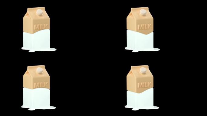 Cartoon milk in paper package, alpha channel loope