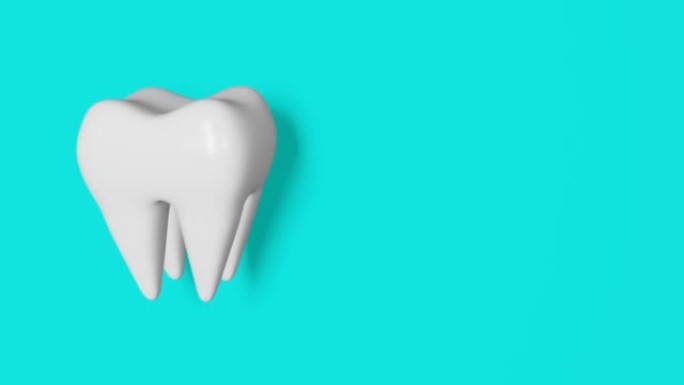白色健康磨牙运动3D环无缝旋转动画在蓝色背景。全国牙医日数字牙齿解剖模型。智齿拔牙口腔护理恢复牙科保