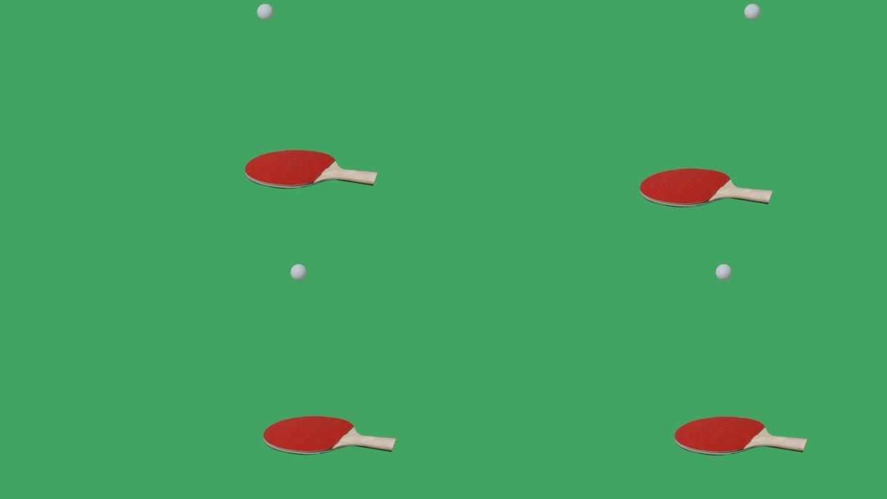 网球棋盘游戏球拍红色和绿色背景上的球跳跃