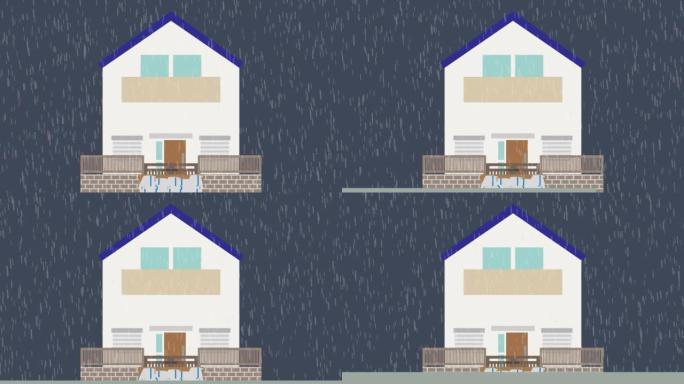 因大雨导致房屋淹没在水中的动画