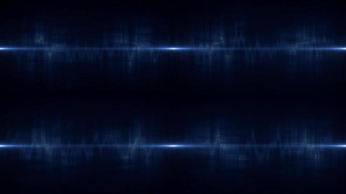 蓝色心电图声波，脉搏，抽象和心脏病学图表医院波形图表图形监视器率波形，技术光曲线显示成型颜色动画