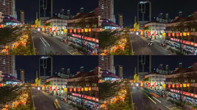 新加坡中国城区道路夜间交通的延时视频