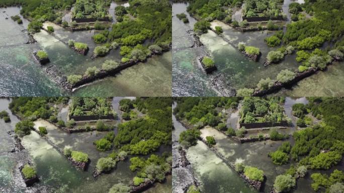 南玛多史前用玄武岩建造的废墟石城的航拍镜头