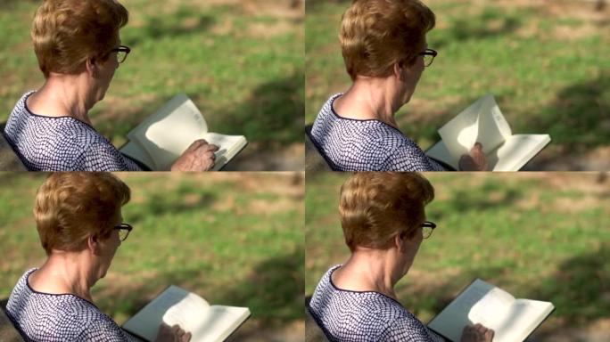 老年妇女读书公园