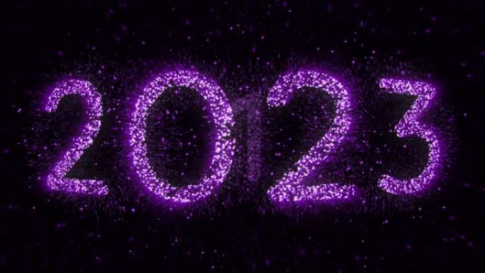 4k新年快乐庆祝紫色烟花倒计时2023