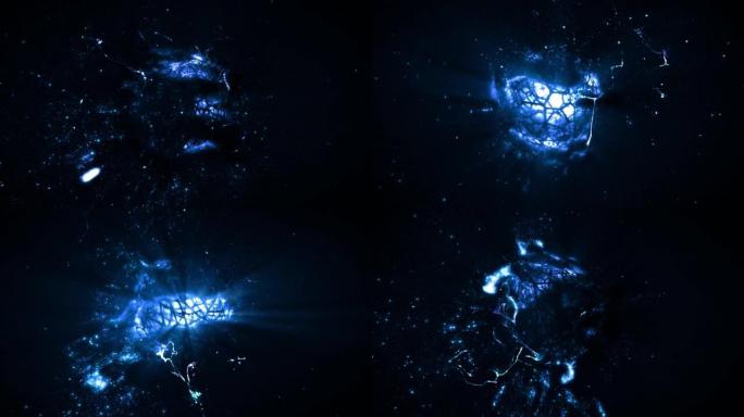基元量子粒子与聚变能环背景的抽象蓝色创意概念