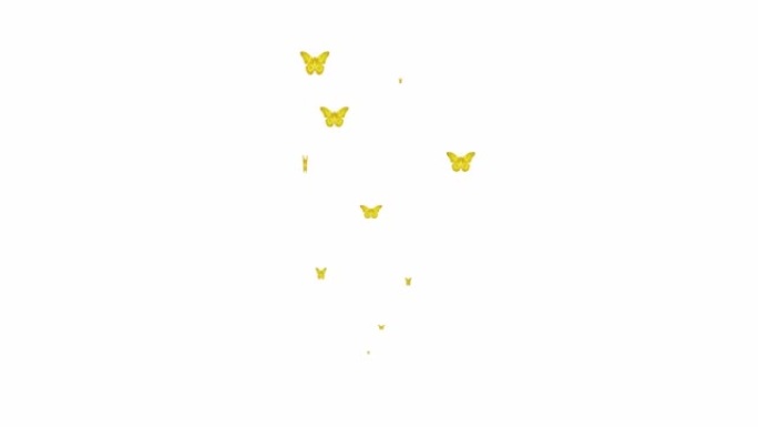 动画金蝶从下往上飞。飞蝶的喷泉。夏天的概念。矢量插图孤立在绿色背景上。