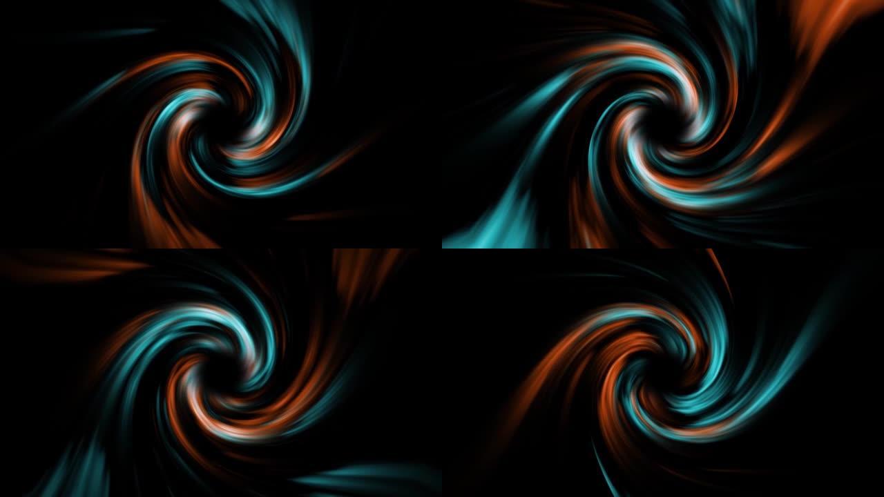 催眠虫洞黑洞蓝色橙色漩涡旋转漩涡动画。彩色通量隧道灯。未来主义抽象背景。光速、时空串。无缝螺旋。发光