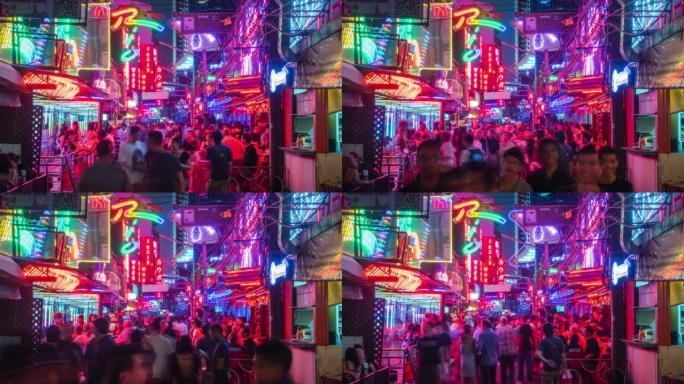 在泰国曼谷著名的Soi牛仔街聚会的人们的时间流逝