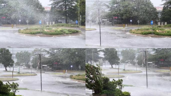 强风暴雨淹没城市街道