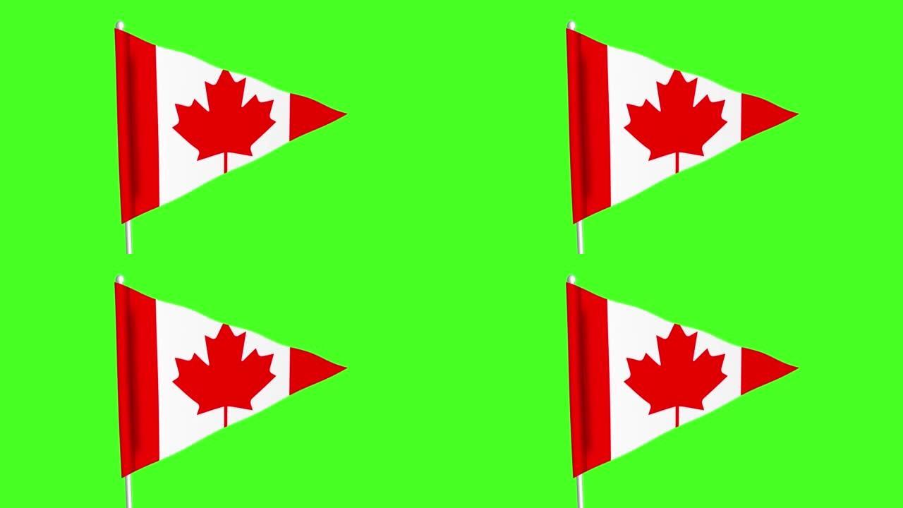 挥舞着加拿大国旗，绿色屏幕上的4K动画。