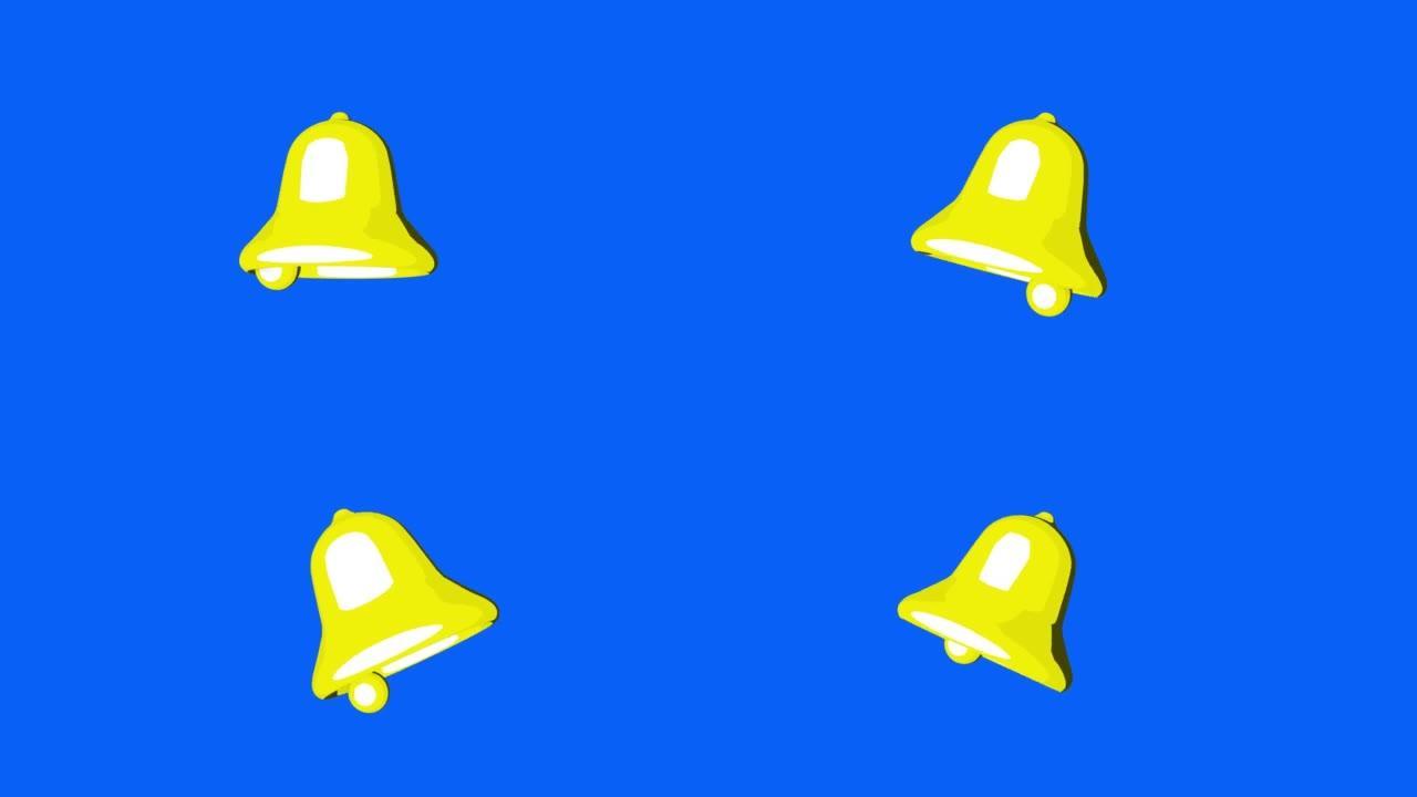 铃声3d动画，铃声符号，黄色通知铃声。