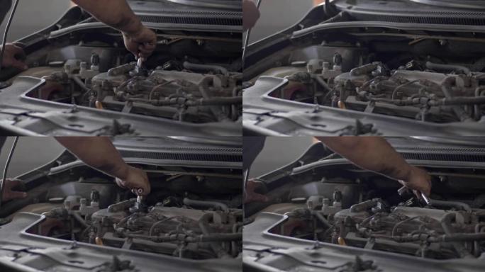 Automobile Car Mechanic Repairman Hands Pepairing 