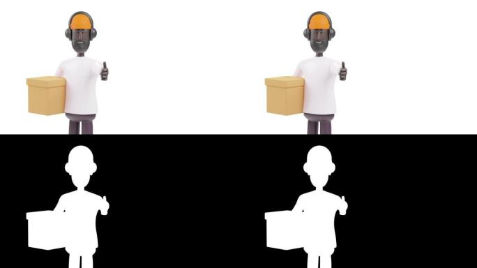 3d动画卡通黑人听音乐，竖起大拇指对着镜头。