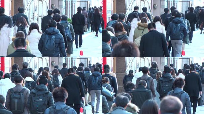 日本东京: 一群人走在街上。慢动作镜头。
