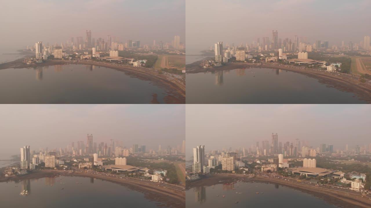 孟买市鸟瞰图，无人机视频