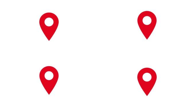 白色背景上红色地图定位销弹跳的循环动画