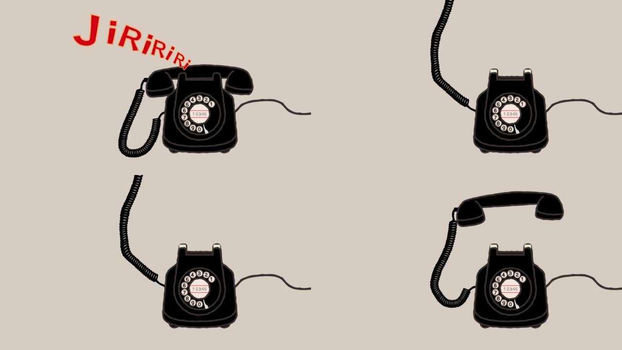 昭和复古黑色电话铃响接电话插画视频