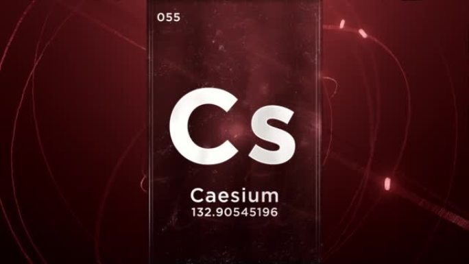 元素周期表的铯 (Cs) 符号化学元素，原子设计背景的3D动画