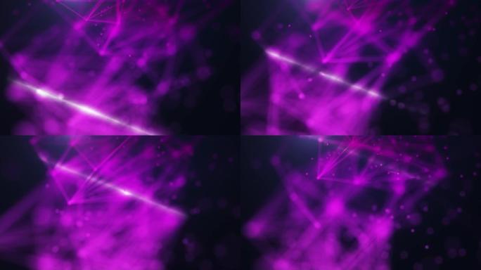 摘要神经丛数字绿波三角形状数字紫色波上流动的小颗粒在波和光抽象背景上跳舞运动。网络或技术背景。
