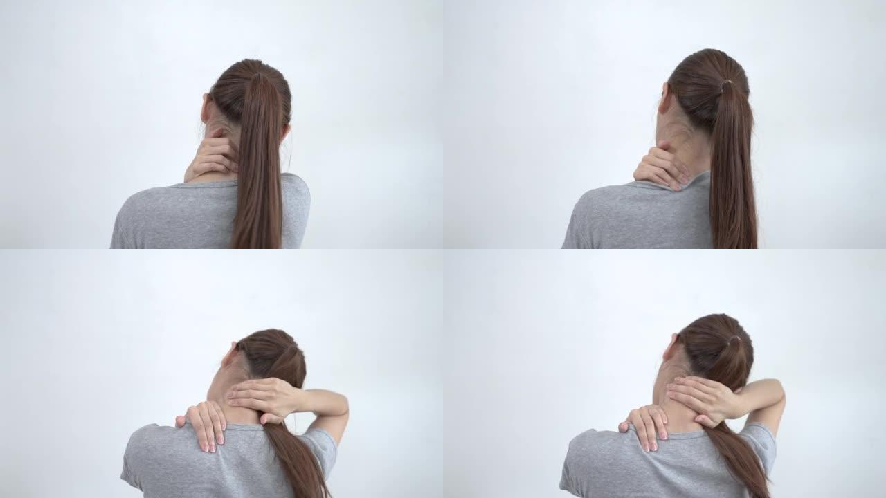 亚洲妇女患肩颈部疼痛。