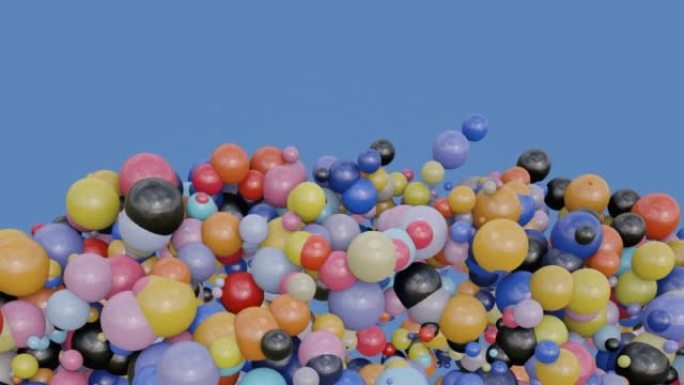 抽象彩色气球球体球动画视频，4k分辨率，随机移动的动画气球，多色闪亮圆圈，运动图形背景，气泡魔术，