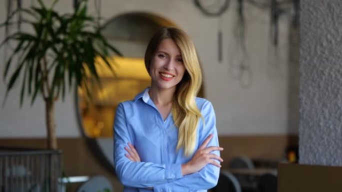 Portrait of pretty Caucasian young female in good 