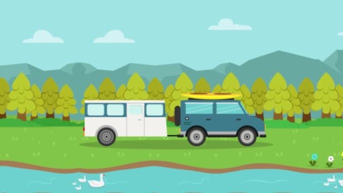 Caravan car moving with mountain background