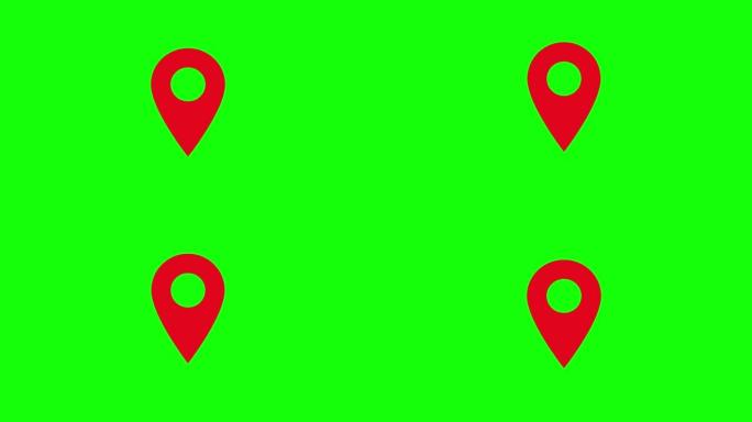 色键背景上红色地图定位销弹跳的循环动画