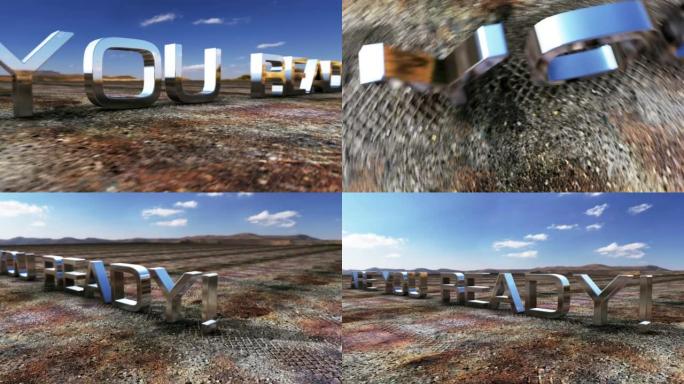 你准备好3D电影风景标题了吗？4K 3D渲染无缝循环你准备好铬文本与风景抽象背景。结束场景拖车的结束