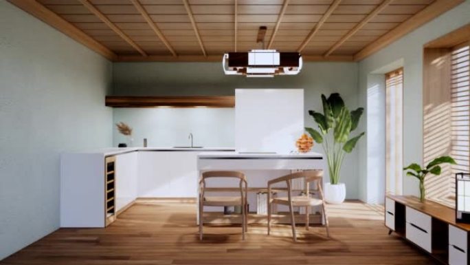 厨房薄荷现代风格。3d渲染