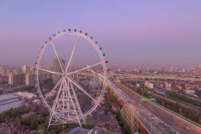 上海锦江乐园摩天轮沪闵高架日转夜