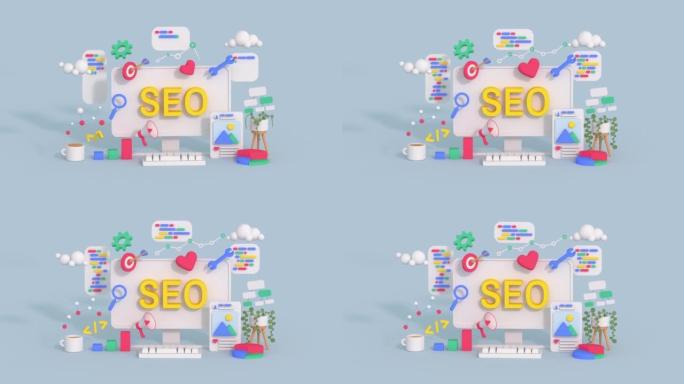 SEO搜索引擎优化与网络营销3D渲染动画