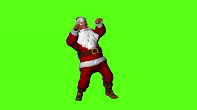 穿着红色西装的圣诞老人在跳舞。绿色屏幕上的3 d渲染