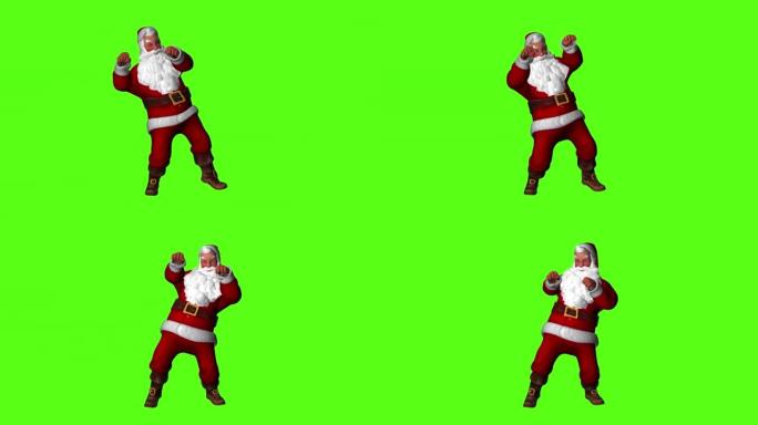 穿着红色西装的圣诞老人在跳舞。绿色屏幕上的3 d渲染