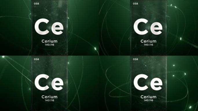 元素周期表的铈 (Ce) 符号化学元素，原子设计背景的3D动画