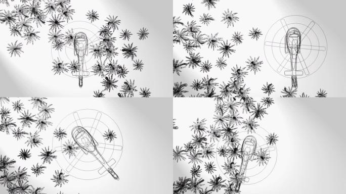 3d动画，一架直升机在棕榈树森林上空飞行