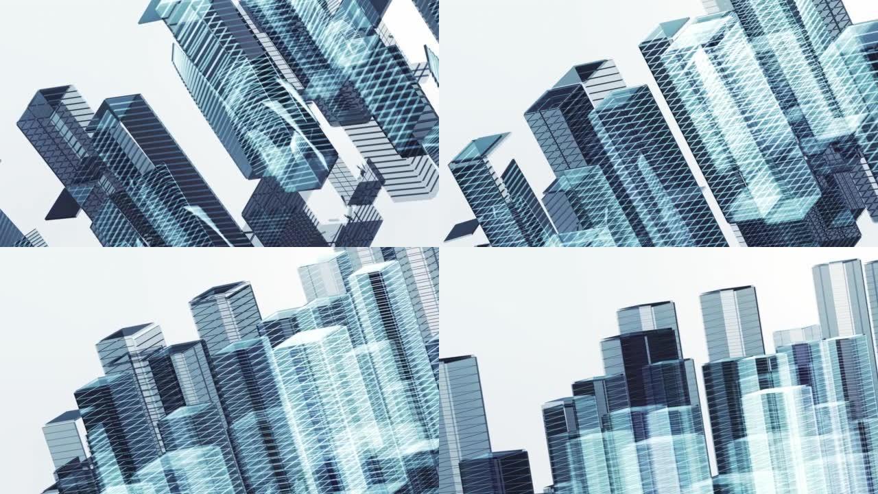 数字城市摩天大楼生长科技背景大楼生长动画