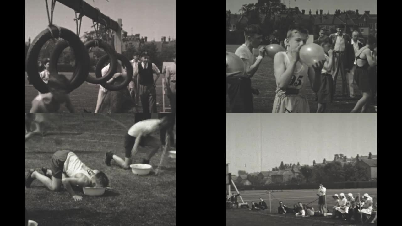 英国1939，年轻男孩执行不同的健身活动