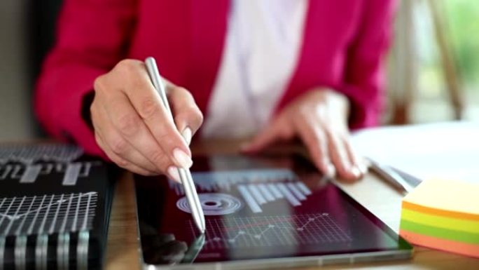 Female manager drawing upward arrow on chart close