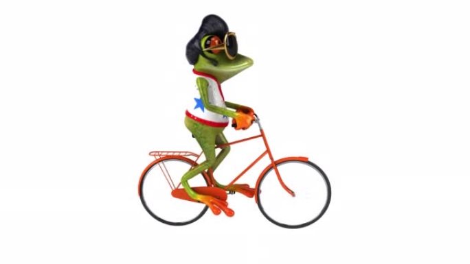 有趣的3D卡通动画青蛙摇杆与自行车