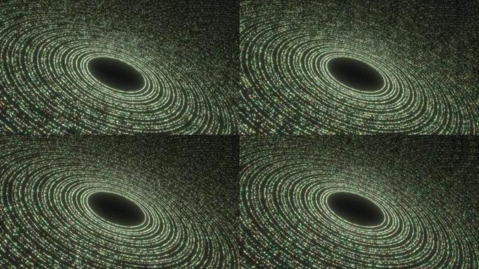 黑洞发射发光粒子，抽象发光移动线黑洞技术背景，超大质量黑洞动画，虫洞门环