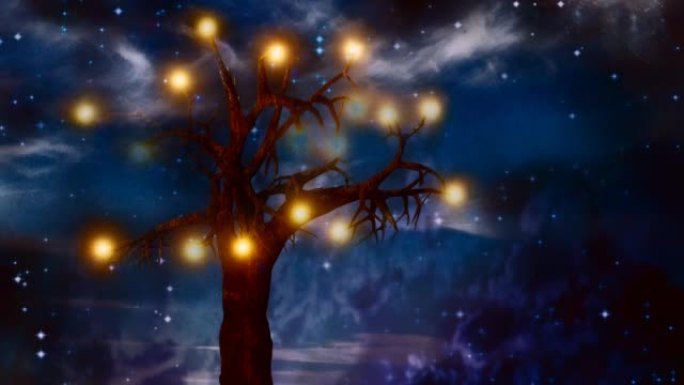 蓝天中的光和星星之树