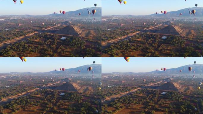 Sunrise on hot air balloon over the Teotihuacan py