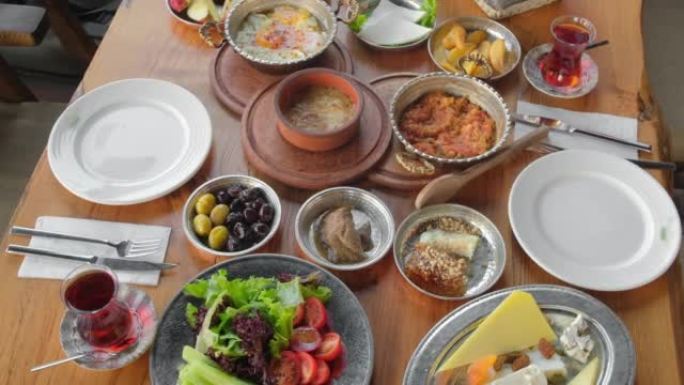 Traditional rich Turkish village breakfast on the 