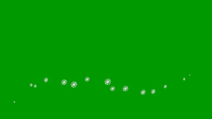 动画银色雪花从左到右飞舞。一波飞雪。冬天的概念，寒冷。矢量插图孤立在绿色背景上。