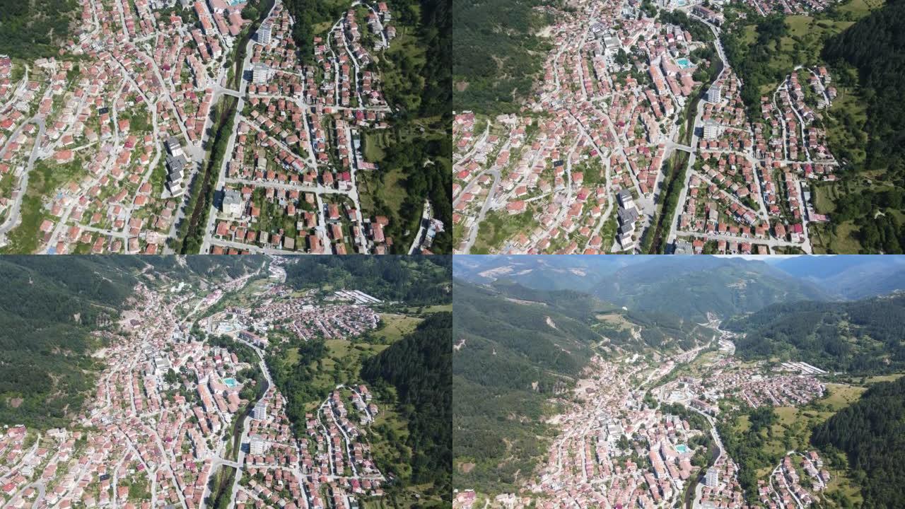 保加利亚著名温泉度假小镇德文的鸟瞰图
